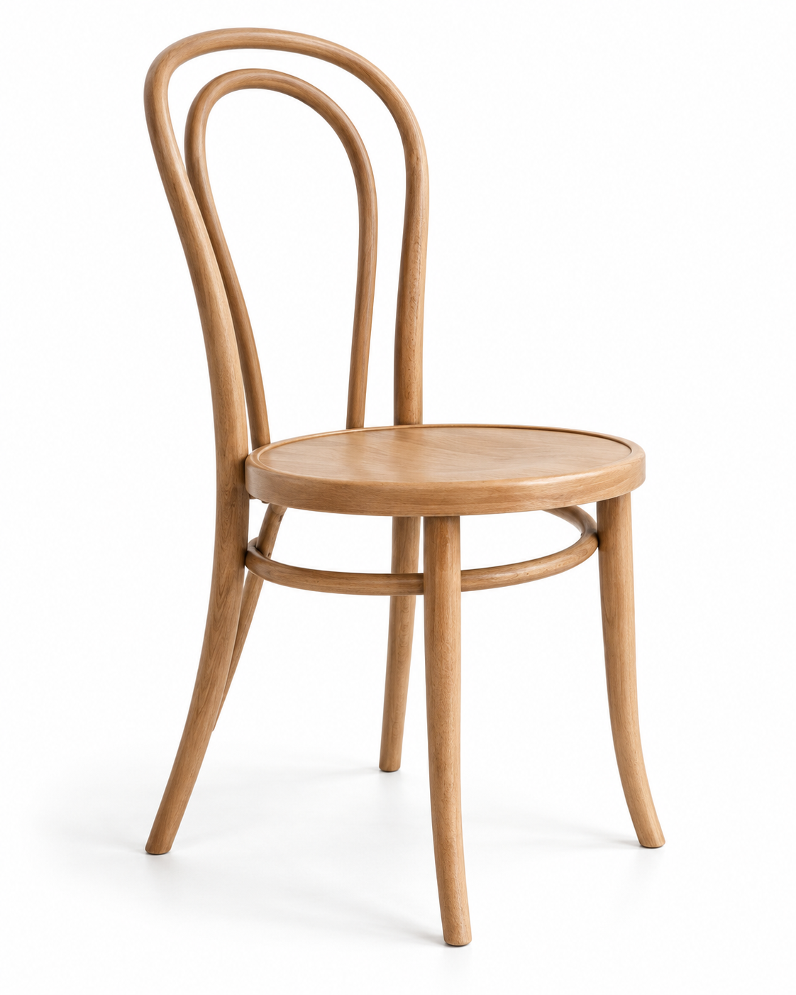 Silla Thonet No. 14, hoy modelo 214, de madera curvada, fotografiada de perfil sobre fondo neutro